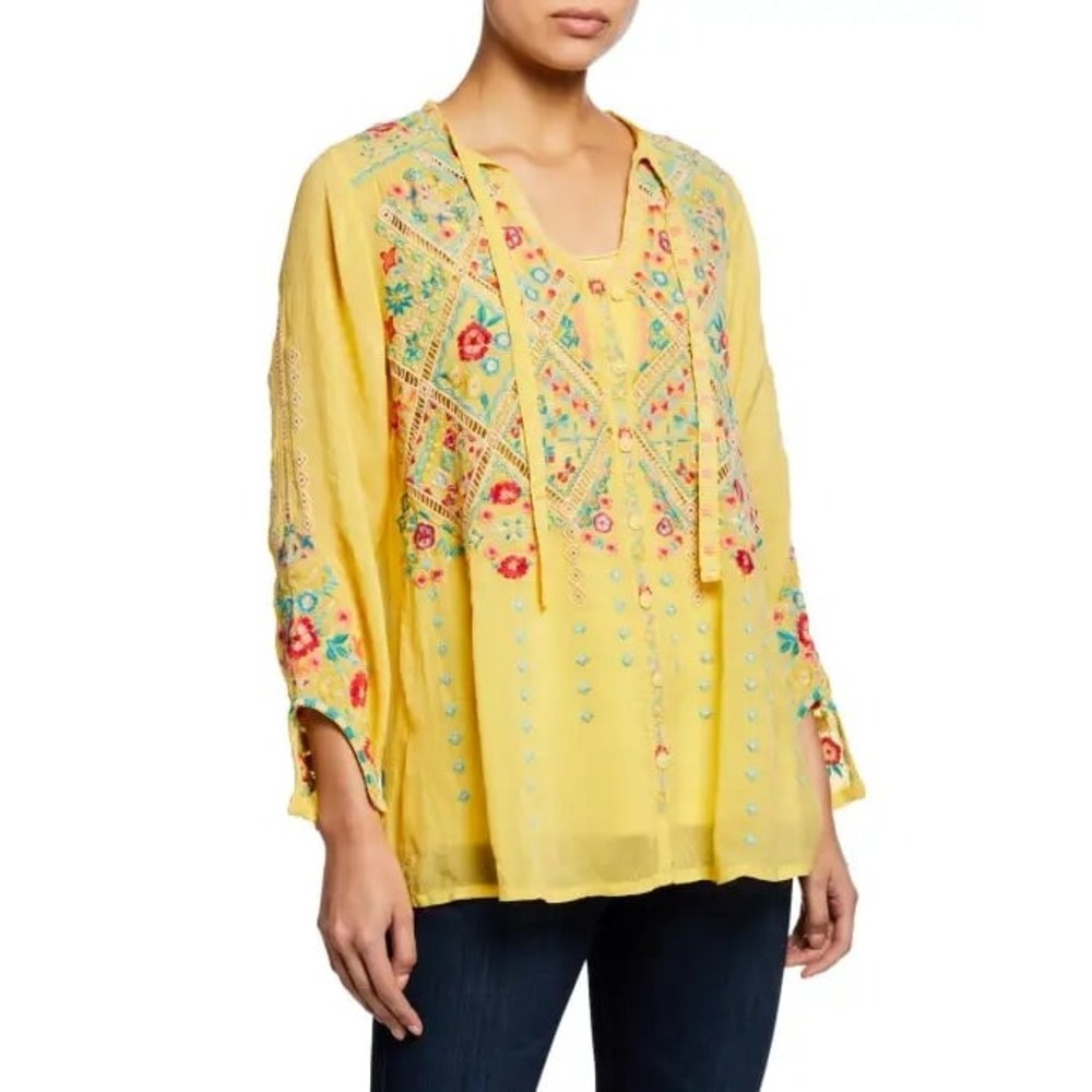 JOHNNY WAS arges embroidered georgette blouse - Picture 2 of 10